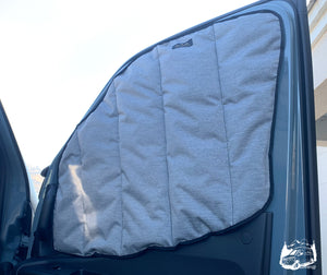 Havelock Wool insulated front window covers for Sprinter van by Overland Gear Guy