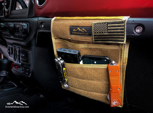 Tan Jeep Passenger Grab Handle Accessories Flat Pocket with Velcro by Overland Gear Guy