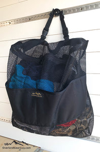 Mesh laundry bag for campervan, van life accessories by Overland Gear Guy. Car camping accessories. Camping laundry bag