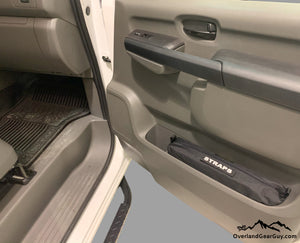 Custom Door Cubby Pouches for Nissan NV, Nissan NV van accessories by Overland Gear Guy, strap storage vehicle