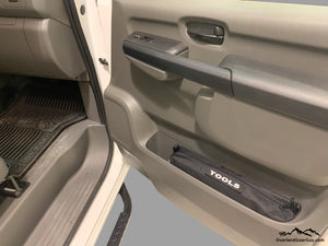 Custom Door Cubby Pouches for Nissan NV, Nissan NV van accessories by Overland Gear Guy, tool bag storage