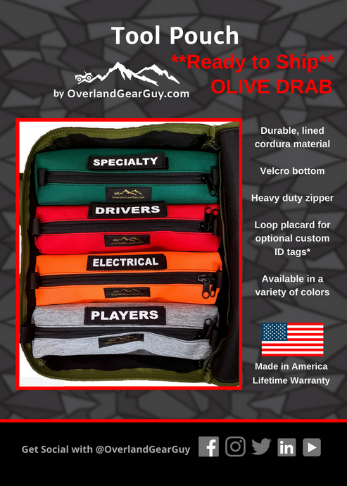 Tool Pouch with custom ID tag - bright tool pouch, portable tool pouch by Overland Gear Guy