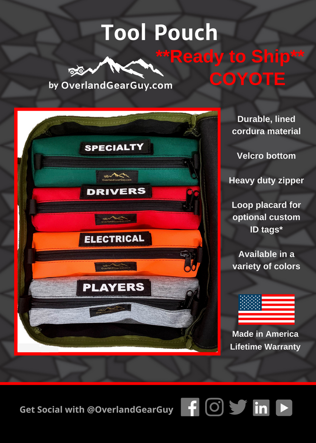 Tool Pouch with custom ID tag - bright tool pouch, portable tool pouch by Overland Gear Guy