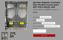 Load image into Gallery viewer, Sprinter Magnetic Insulated Rear Window Covers (pair) NOT FOR A REVEL VAN